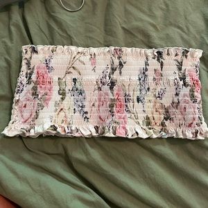 Floral shirred / smocked bandeau bathing suit top